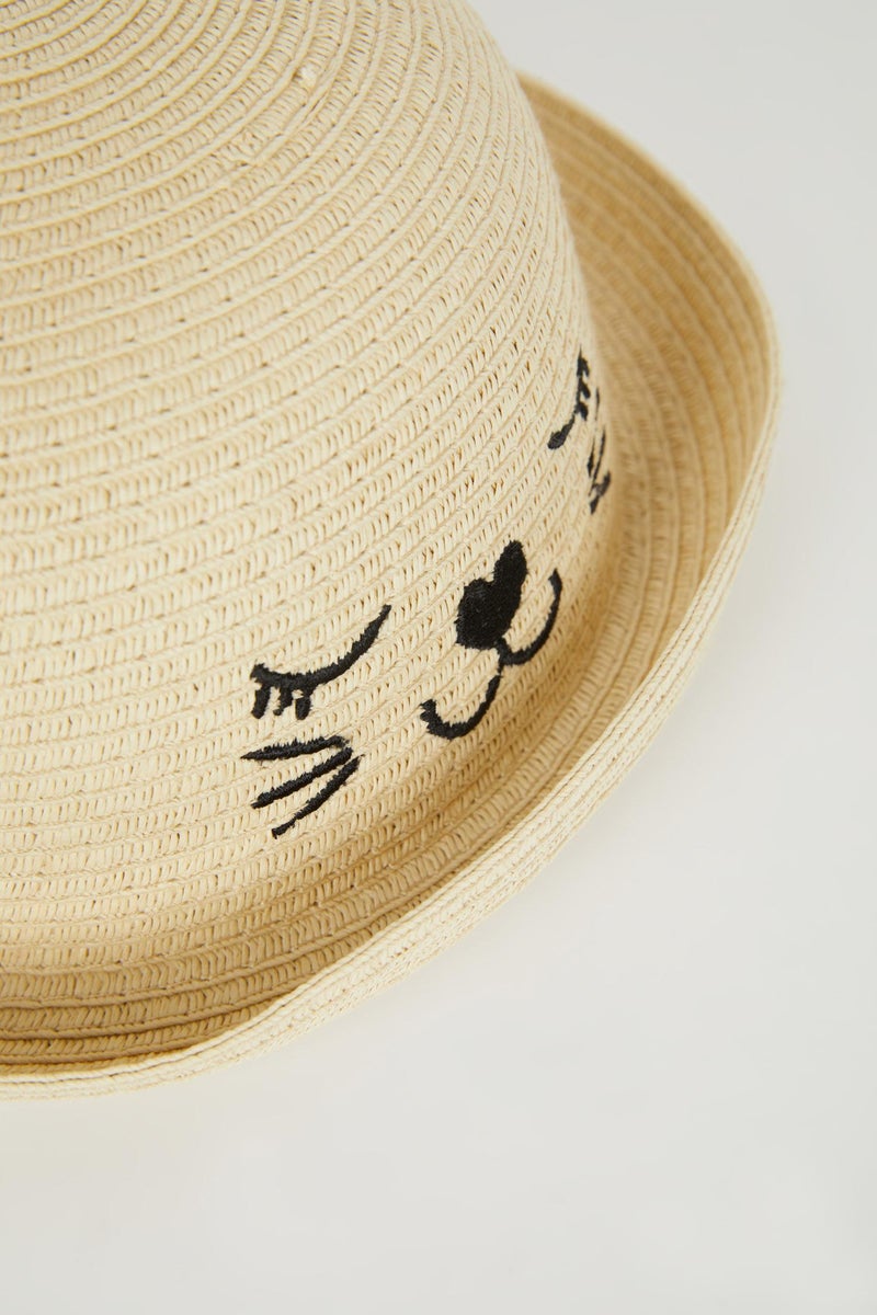 DeFacto Beige Girl Girl Embroidered Straw Hat Casual - Image 3